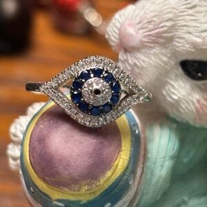 💍 Sterling Silver Blue Sapphire Halo Evil Eye Ring